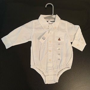 Baby Gap - White Collared Long Sleeve Button Down Onesie - 3/6 Months
